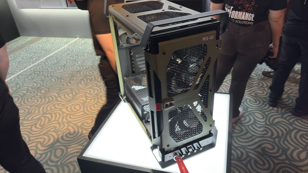 Corsair's new Warthog case with a light over the rear IO panel, at computex 2026.