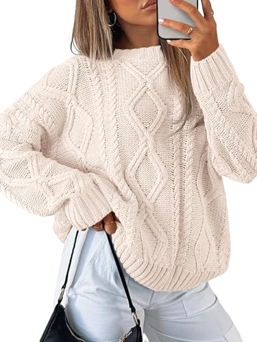 Trendy Queen Oversized Sweaters Womens 2025 Early Fall Fashion Outfits Cable Knit Crewneck Plus Size Pullover Cute Chunky Long Tunic Top Winter Old Money Clothes With Leggings Essential Clothing