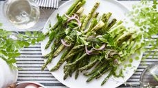 Asparagus recipe on a white plate
