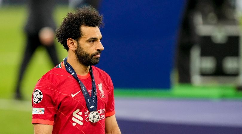 Liverpool&#039;s Mohamed Salah looks dejected after losing the Champions League final to Real Madrid.