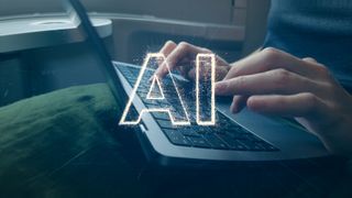 Text reads AI over an image of a laptop