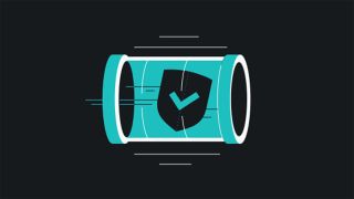 Blue Surfshark Dausos protocol graphic on a black background 