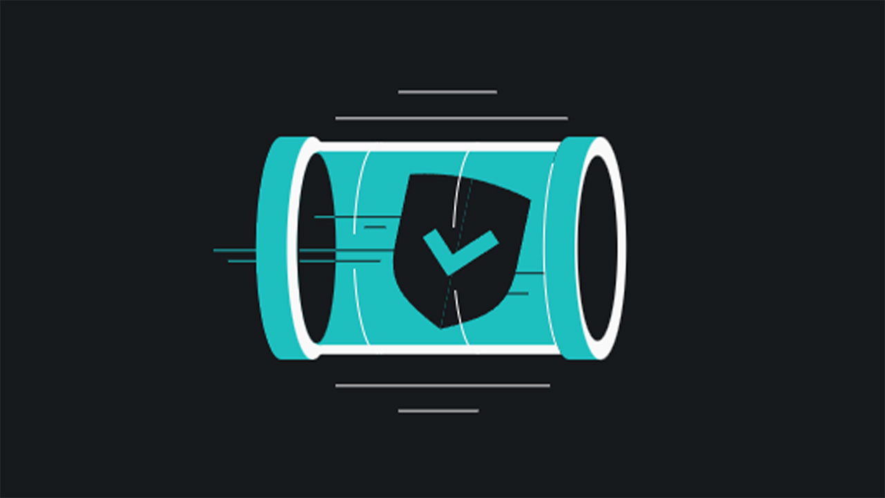 Blue Surfshark Dausos protocol graphic on a black background 