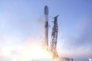 A SpaceX Falcon 9 rocket carrying 22 Starlink satellites launches from Complex 4 East (SLC-4E) at Vandenberg Space Force Base in California on Monday, April 1, 2024.
