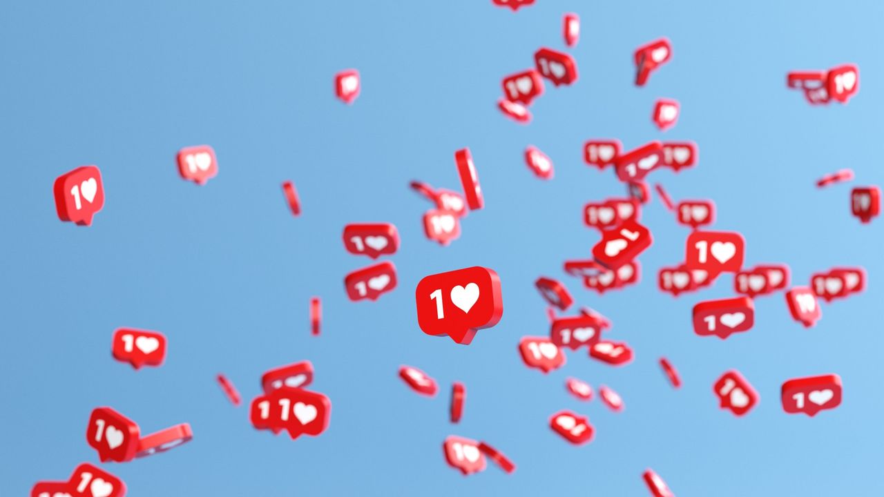 Social media &#039;like&#039; icons fall from the sky