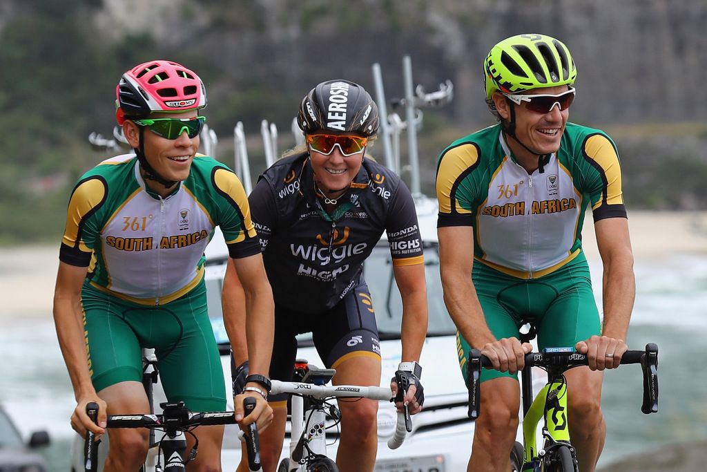 Louis Meintjes and South African teammate Daryl Impey were joined by Wiggle-High5 team manager Rochelle Gilmore on a training ride