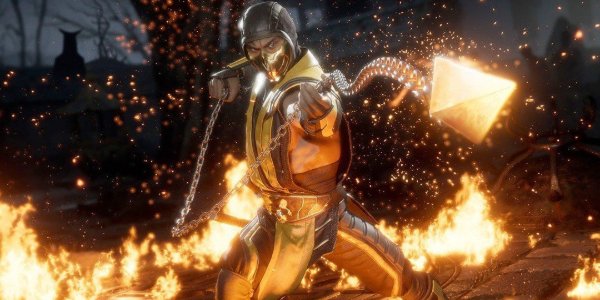 Mortal Kombat Scorpion throwing an attack with his chains