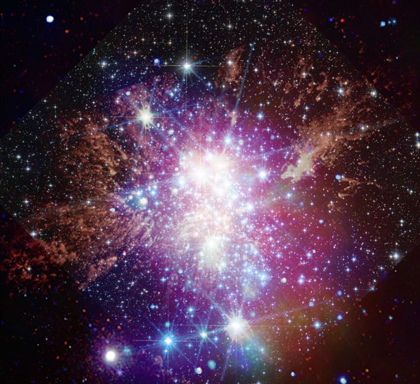 A composite image of Westerlund 1, the closest super star cluster to Earth