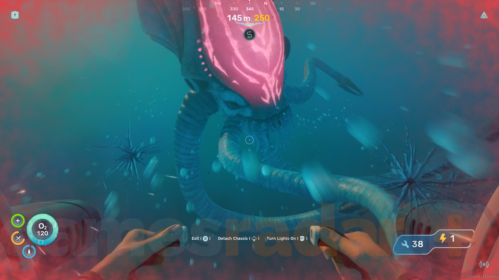 A player is injured by the Collector Leviathan in Subnautica 2