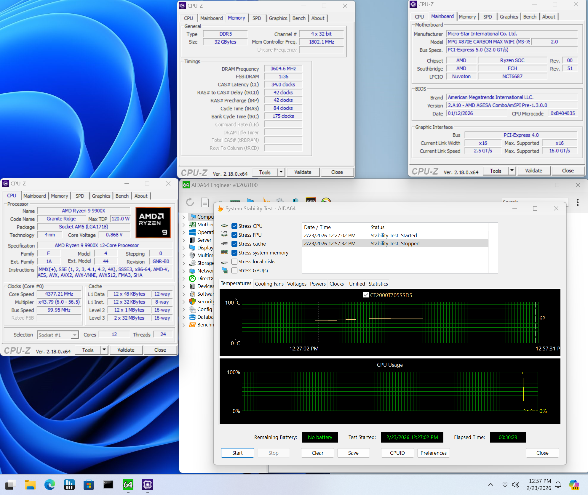 MSI X870E Carbon Max Wifi - Stress testing
