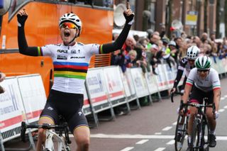 Amalie Dideriksen celebrating her Ronde van Drenthe win