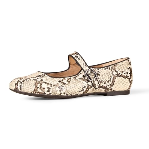 Amazon Essentials Women's Velvet Mary Jane Ballet Flat With Buckle Strap, Snake Faux Leather, 5