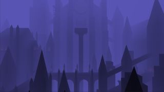 Gothic spires loom from a purple mist in Quake Rooftops Jam.