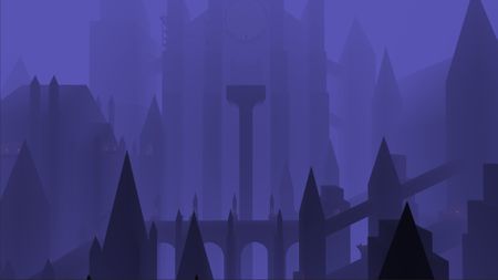 Gothic spires loom from a purple mist in Quake Rooftops Jam.