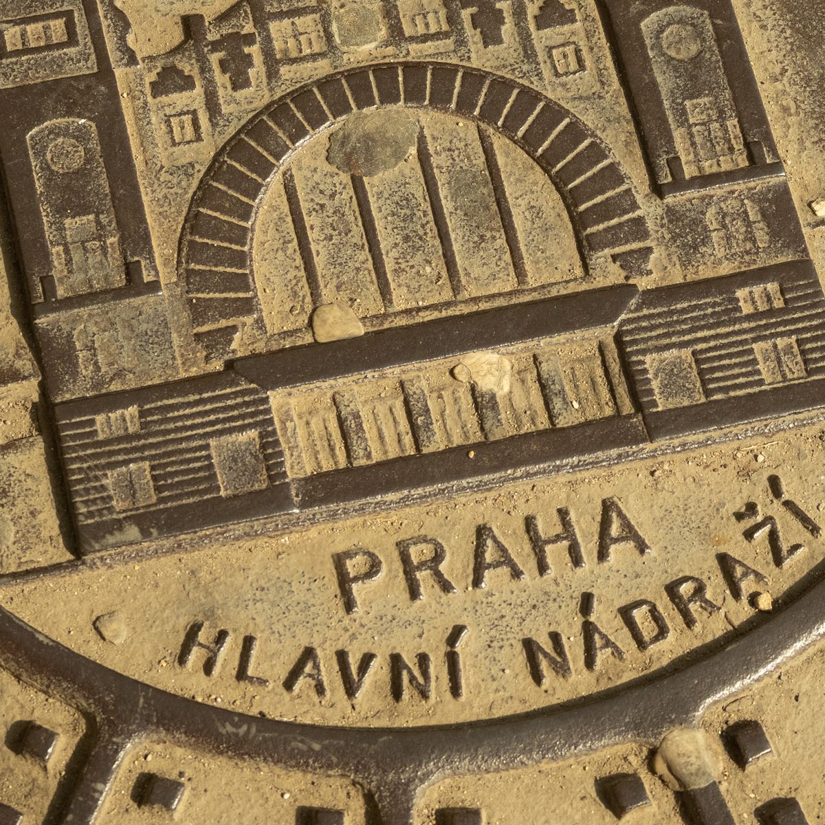 Close up of a Prague man hole cover