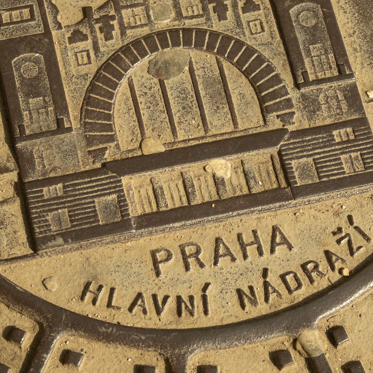 Close up of a Prague man hole cover