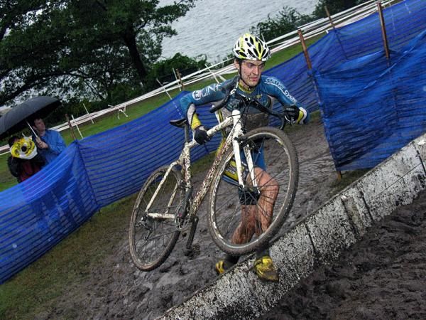 Collin Huston jumps the barriers in the men's Cat. 3 race.