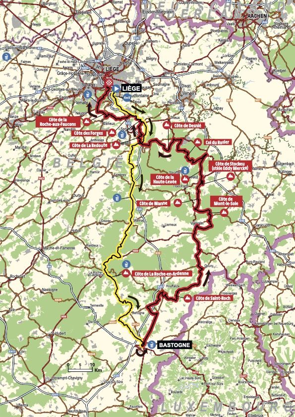 Route map for 2023 Li&egrave;ge-Bastogne-Li&egrave;ge