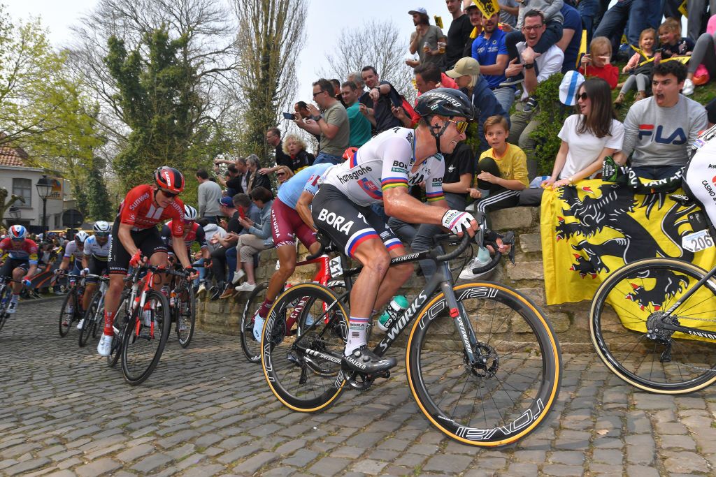 Former Tour of Flanders winner Peter Sagan (Bora-Hansgrohe) takes on the Muur van Geraardsbergen during the 2019 edition of the race