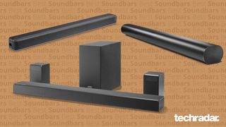 De bedste soundbars - Flere forskellige af de bedste soundbarer på brun baggrund