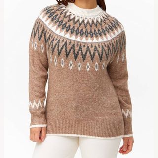 Neutral Fair Isle Sparkle Yarn Jumper