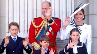 The Wales family waves from the Buckingham Palace balcony during Trooping the Colour in 2024