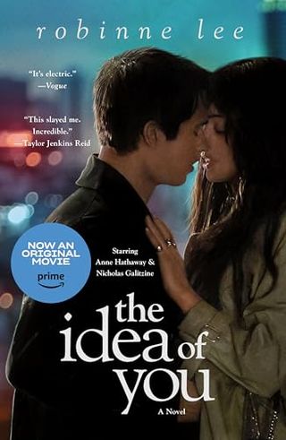 The Idea of You book cover with a photo of anne hathaway and nicolas galitzine embracing