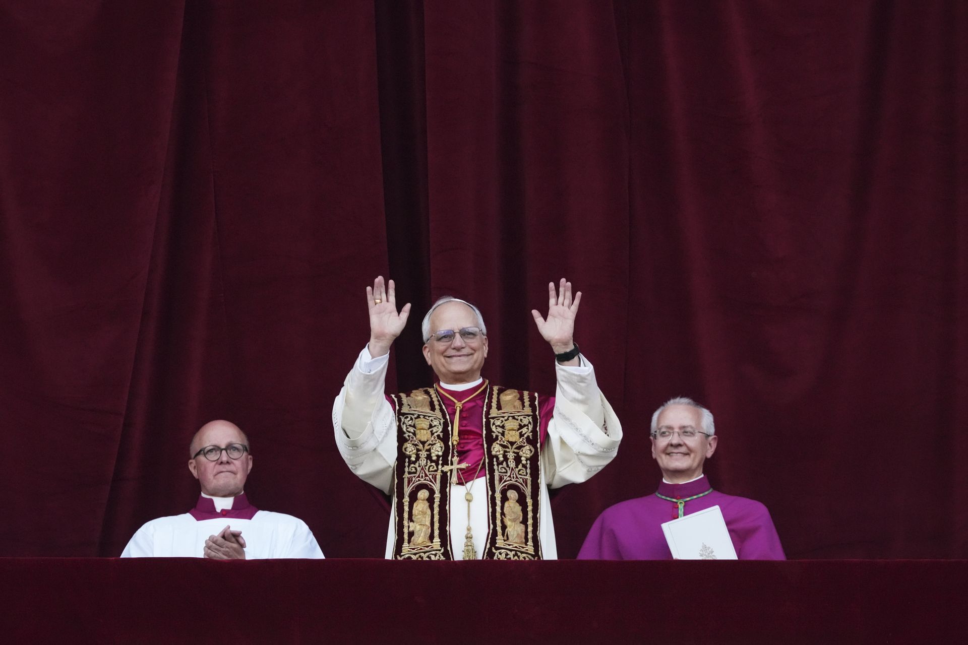 
                                Newly elected Pope Leo XIV makes his first appearance on the balcony of St. Peter&#039;s Basilica in Vatican City
                            