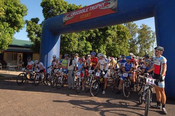 The start of Stage 8 of the Crocodile Trophy in Laura