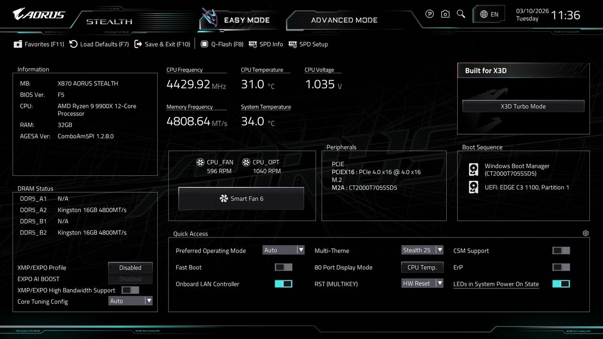 Gigabyte X870 Aorus Stealth - BIOS
