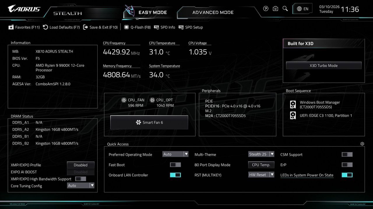 Gigabyte X870 Aorus Stealth - BIOS