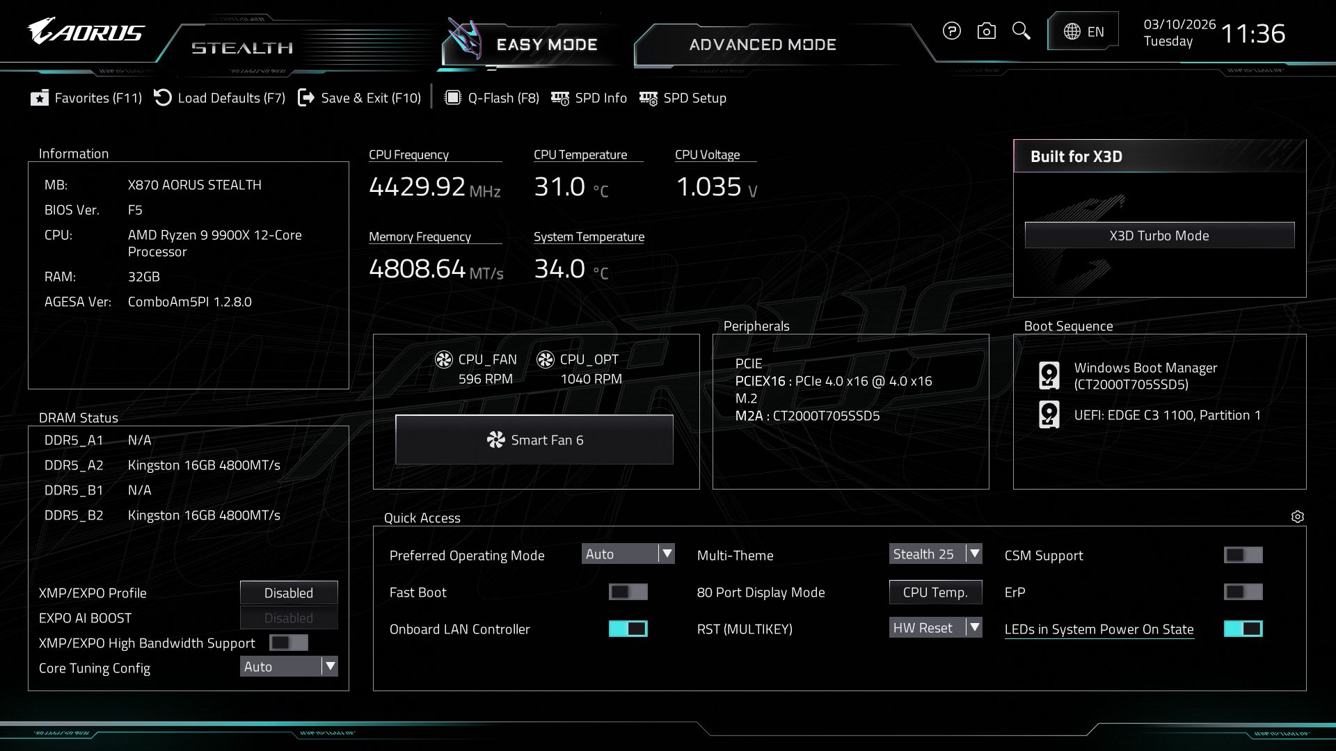 Gigabyte X870 Aorus Stealth - BIOS