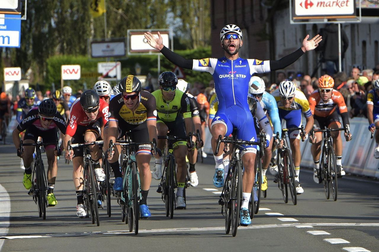 Fernando Gaviria (QuickStep Floors) celebrates his win