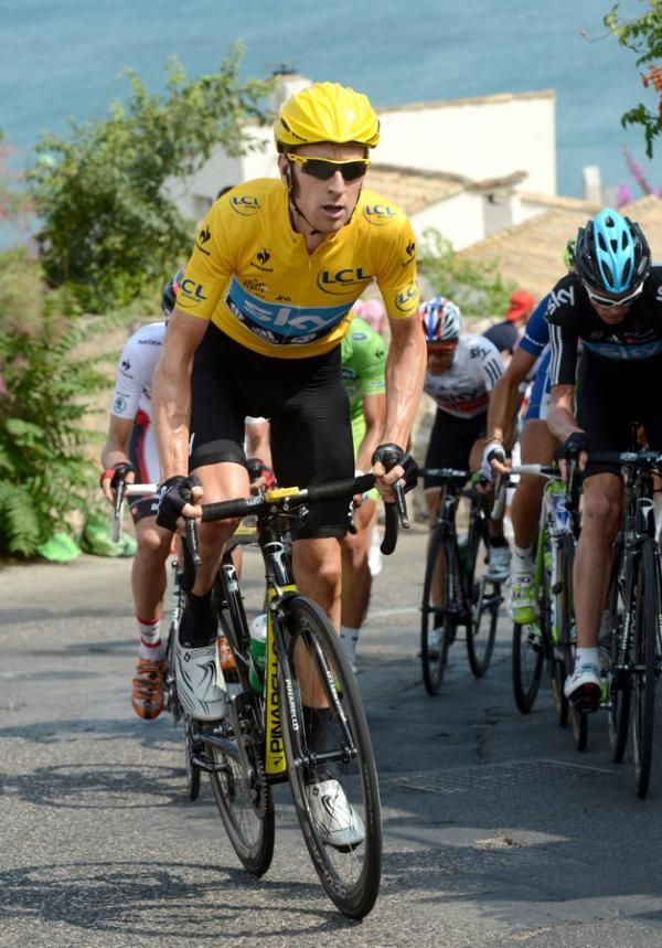 Wiggins (Sky) monitors the front of the bunch of stage 13 of the Tour de France