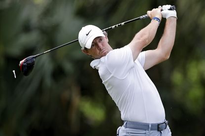 Rory McIlroy hitting a drive during the first round of the 2023 Players Championship 