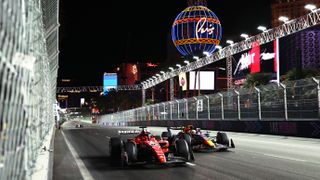 Charles Leclerc of Monaco driving the (16) Ferrari SF-23 and Max Verstappen of the Netherlands driving the (1) Oracle Red Bull Racing RB19 battle for the race lead 