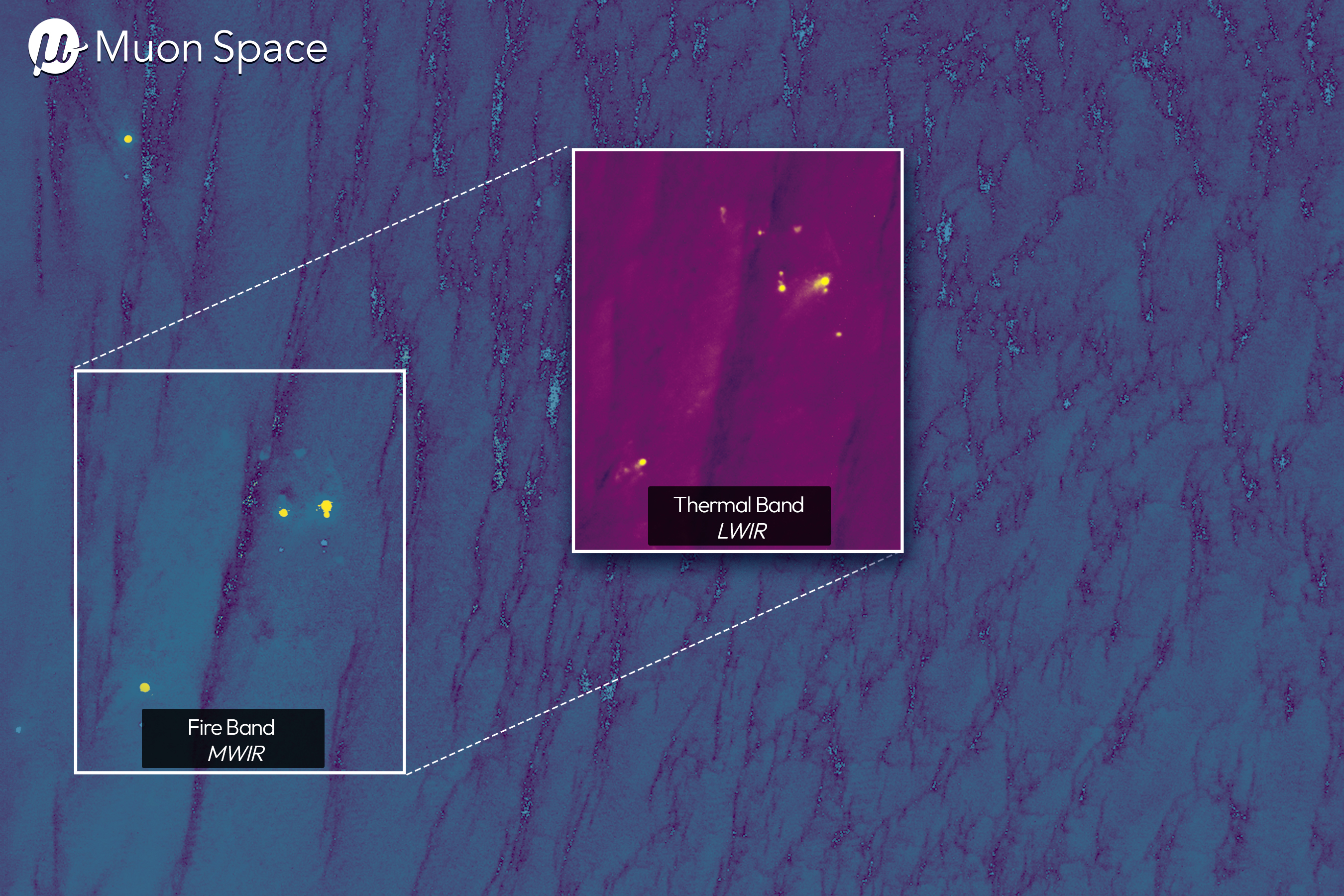 A series of purple and blue and orange shapes overlaid on a satellite view of a desert