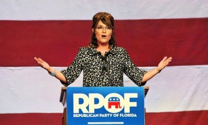 Sarah Palin speaks at a Republican fundraising event in Florida: The political star is throwing her support behind Newt Gingrich to thwart Mitt Romney.