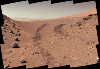 This look back at a dune that NASA's Curiosity Mars rover drove across was taken by the rover's Mast Camera (Mastcam) during the 538th Martian day, or sol, of Curiosity's work on Mars (Feb. 9, 2004).