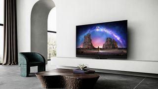 Panasonic LZ2000 TV on counter in stylish home