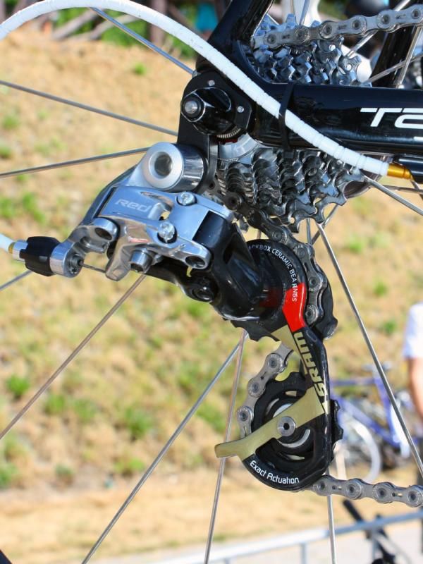 Cancellara is currently riding atop a bright all-yellow machine to mark his status as GC leader but even his standard bike is special with gold-accented SRAM Red components to celebrate his Olympic gold medal.