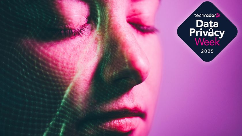 Biometric identification of a woman face on a pink background