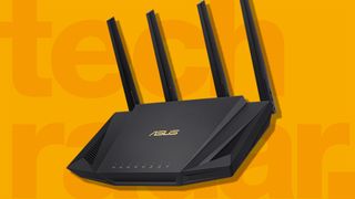 best Asus router on a yellow-orange TechRadar background
