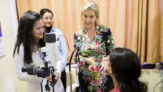 Sophie, Duchess of Edinburgh meets employees of Kirtipur Eye Hospital during an official visit to Nepal on February 05, 2025