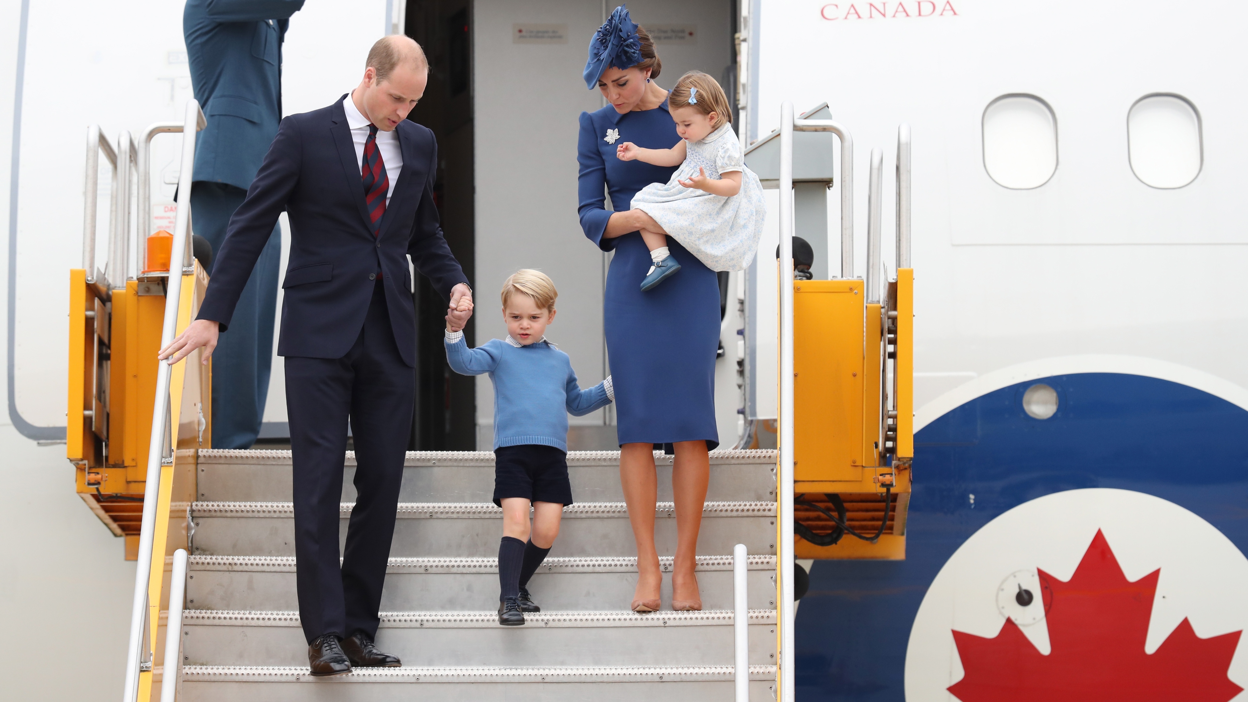 Prince William, Catherine, Princess of Wales, Prince George and Princess Charlotte arrive at Victoria Airport on September 24, 2016