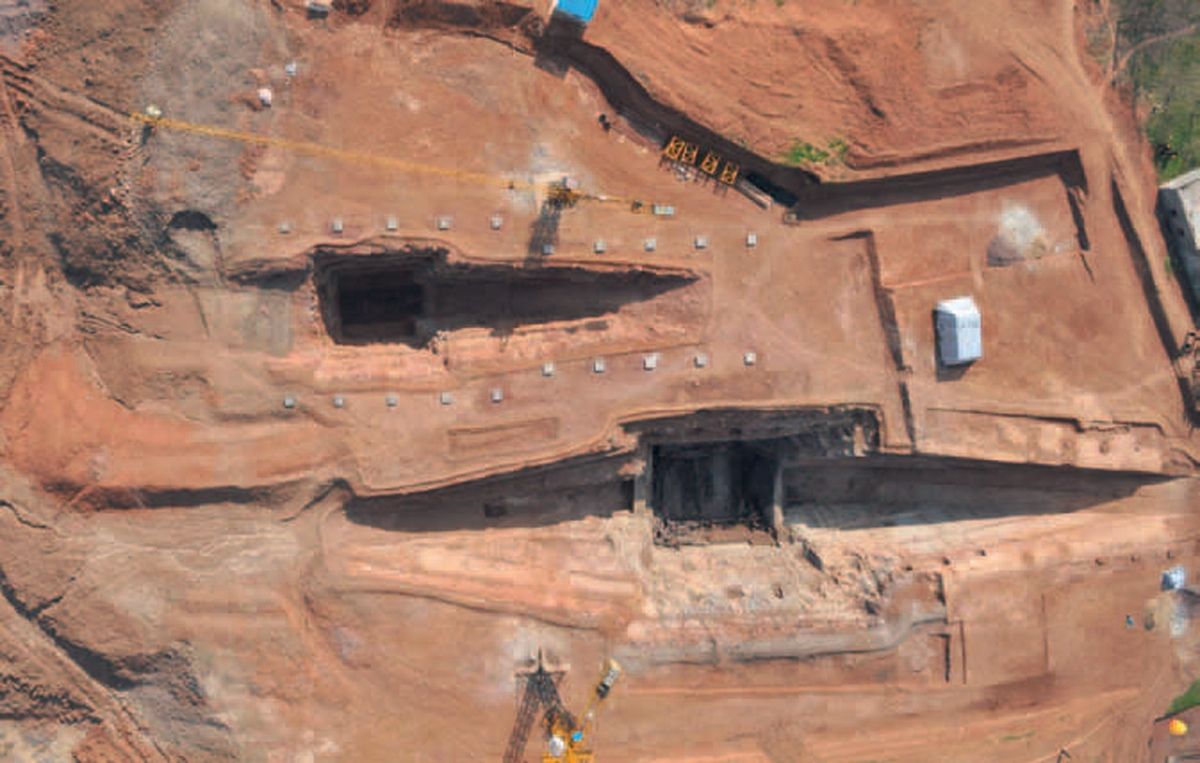 Archaeologists in China have discovered a mausoleum, dating back over 2,100 years, that contains three main tombs, including the tomb of Liu Fei (shown at bottom), the ruler of the Jiangdu kingdom in China. 