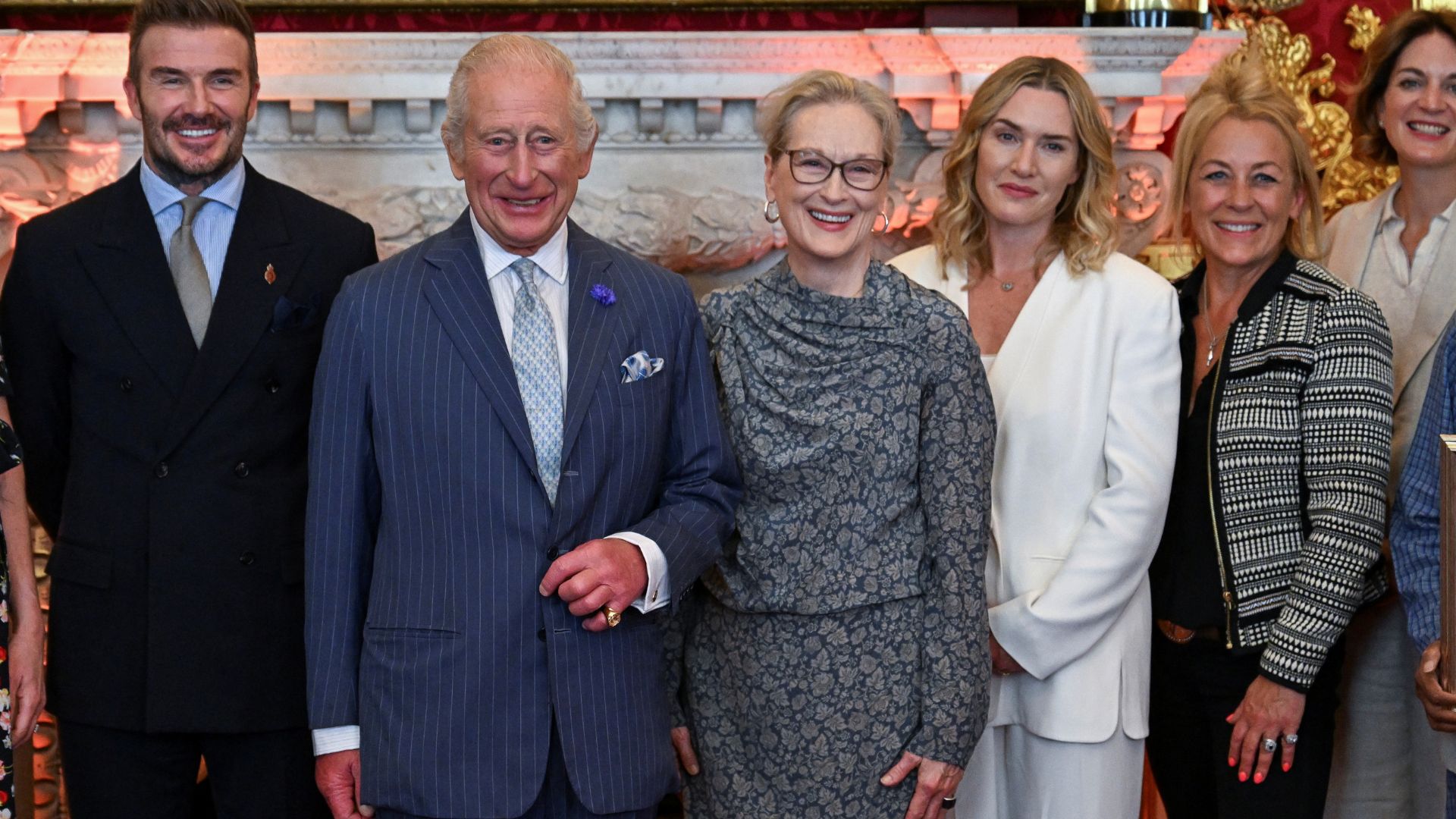 L-R: David Beckham, King Charles, Meryl Streep and Kate Winslet