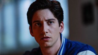 A close up of Milo Manheim as Wally Clark in School Spirits.