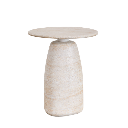 Grebik Round Side Table in Travertine-Look Cement