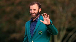 Dustin Johnson wearing the Green Jacket after his 2019 Masters title